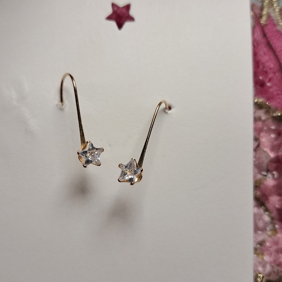 Handmade Jewelry - Majestic 14k Gold Dainty Star & CZ Dangle Earrings